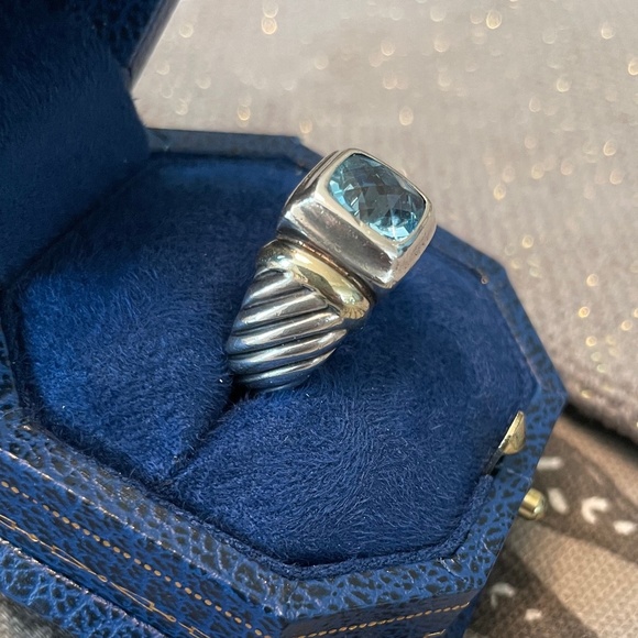 David Yurman Blue Topaz Noblesse Cable Ring 925 Sterling Silver &14k Gold Size 6 - Picture 3 of 8
